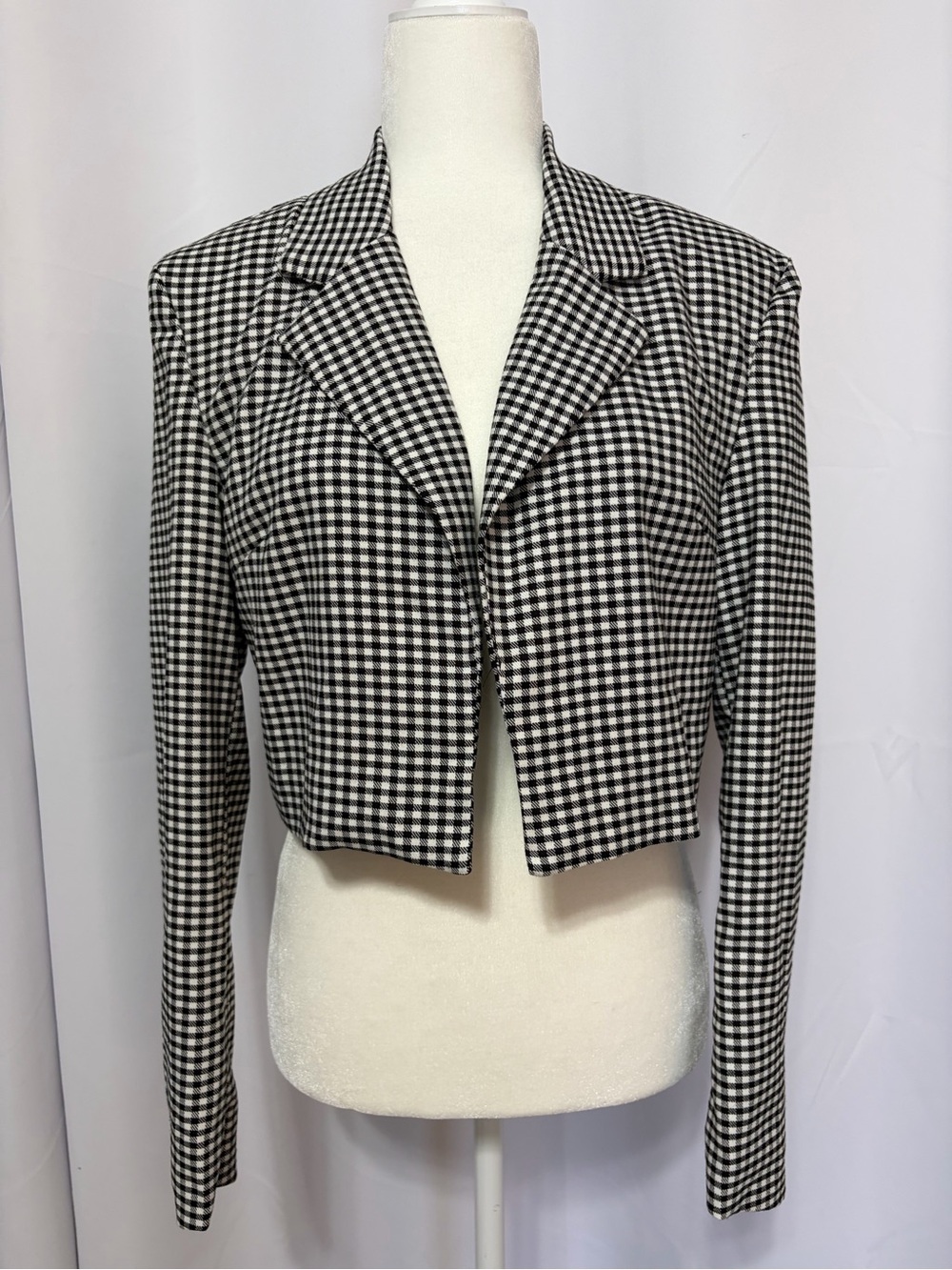 Cropped Black & White Gingham Blazer